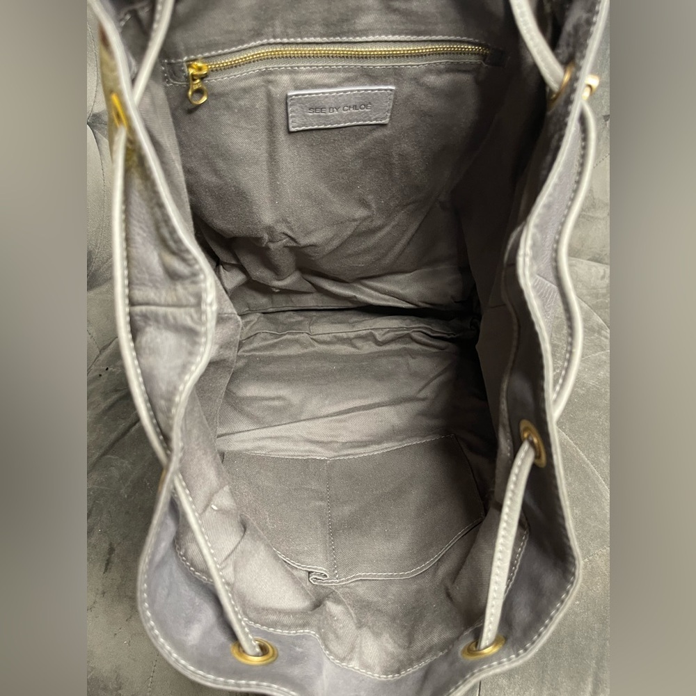 🌈SEE BY CHLOE Soft Leather Backpack Hand Bag Gray Women Authentic 16479 - Picture 5 of 8